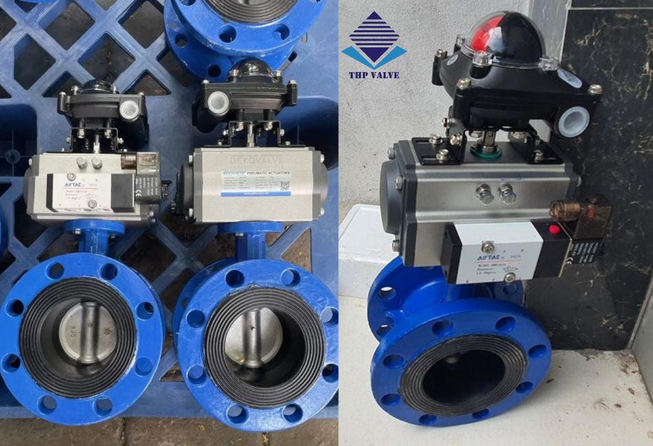 Van bướm điều khiển khí nén hai mặt bích sẵn hàng số lượng lớn tại kho Tuấn Hưng Phát