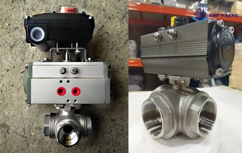Van bi inox 3 ngã điều khiển khí nén