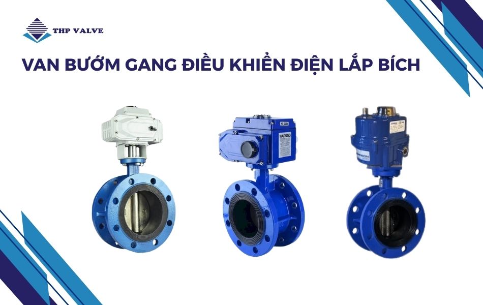 van bướm gang điều khiển điện lắp bích