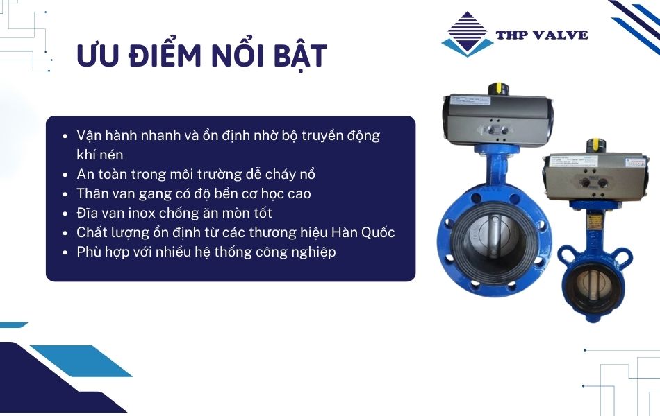 ưu điểm nổi bật van bướm gang điều khiển khí nén hàn quốc