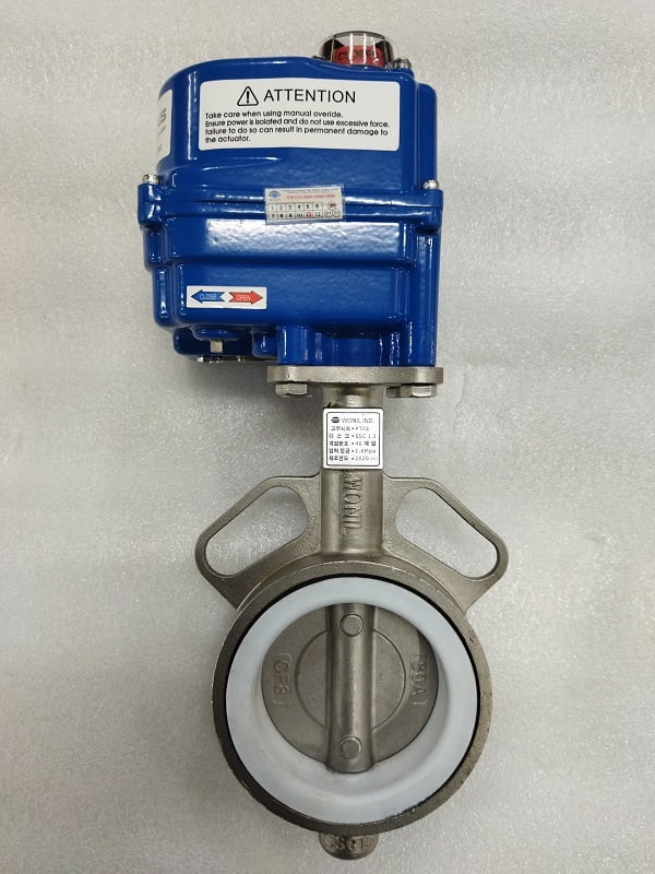 Van bướm điều khiển điện thân inox gioăng teflon