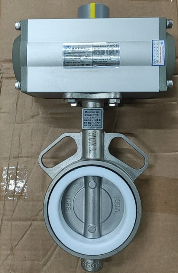 Van bướm inox điều khiển khí nén gioăng teflon