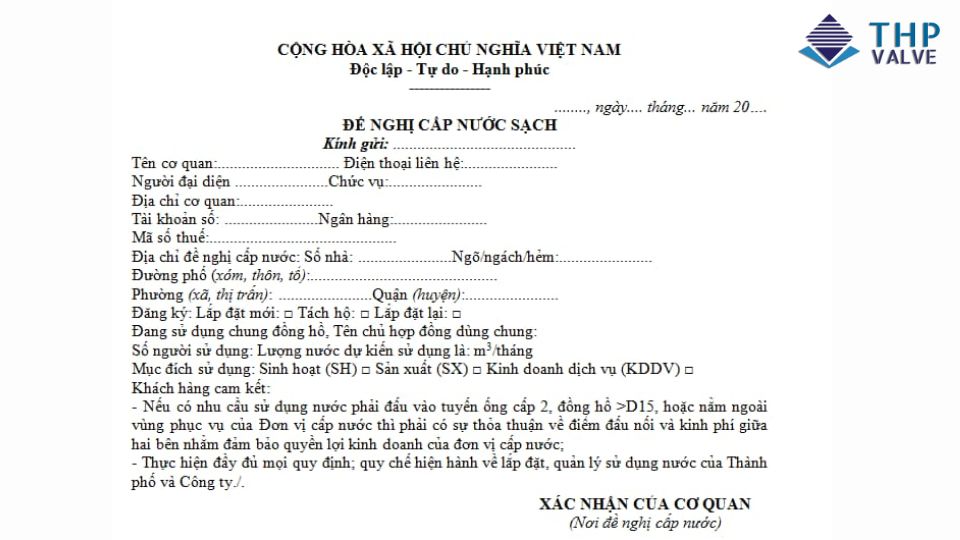 Đơn đề nghị cấp nước sạch