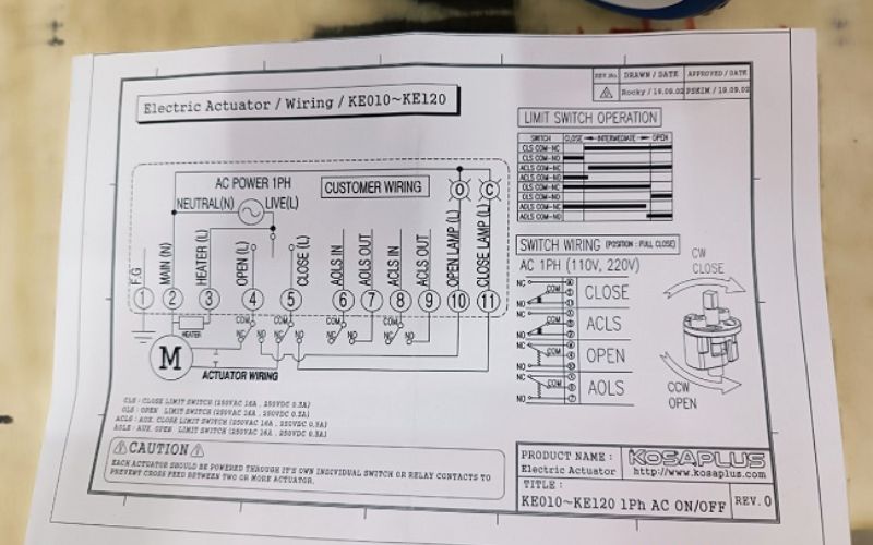 Sơ đồ đấu nối mạch điện của động cơ điều khiển bằng điện KE016