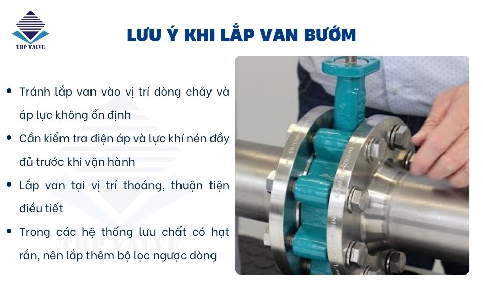 lưu ý khi lắp đặt van bướm