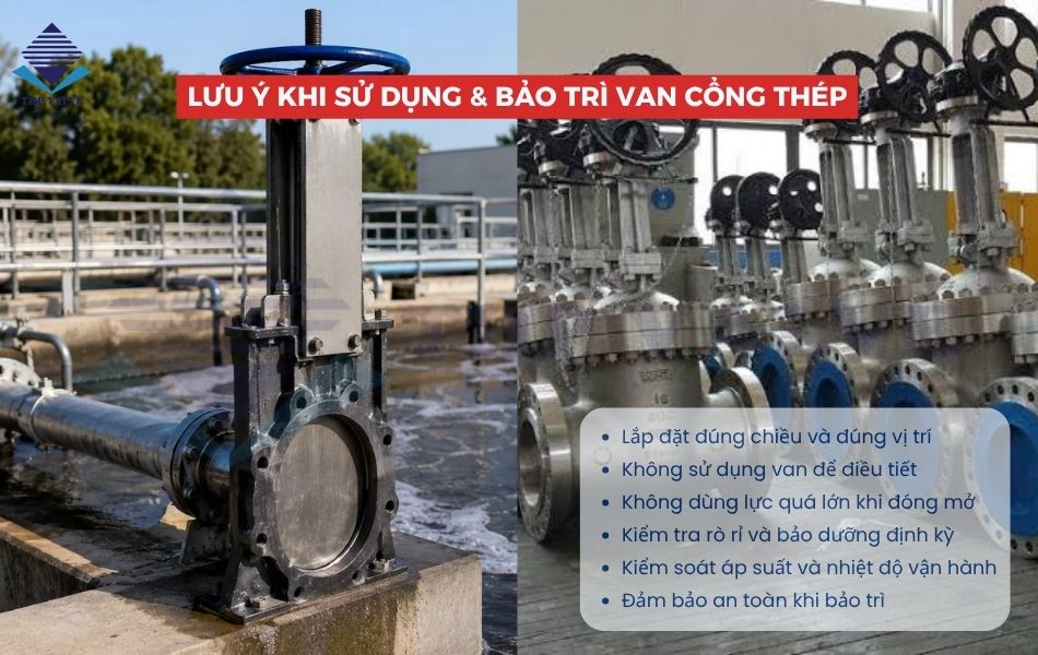 lưu ý khi sử dụng và bảo trì van cổng thép